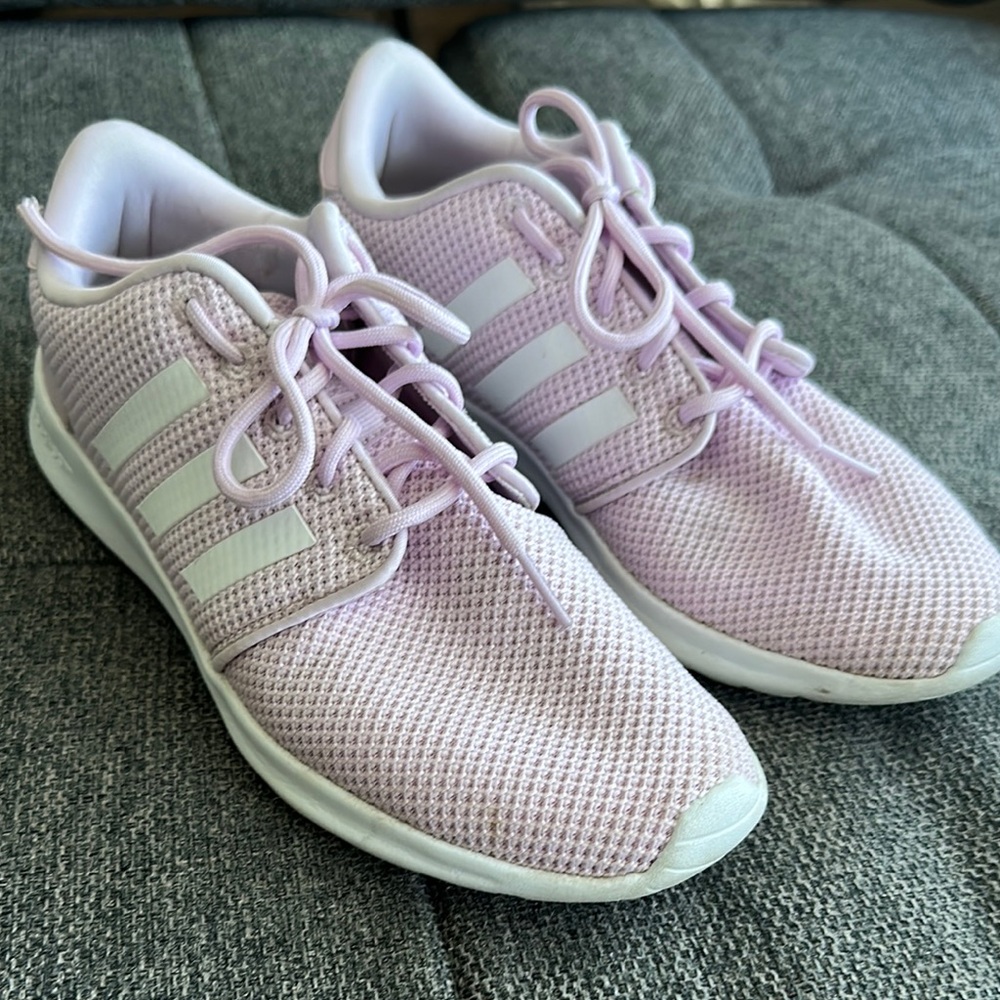 Adidas Pink and White Sneakers with Mesh Upper